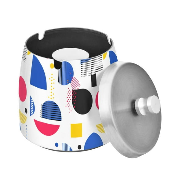 Yayeee Ashtray with Lid for Cigarette Smokeless Stainless Steel Home Ash Holder, Blue Retro Shapes