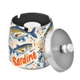 thumbnail image 1 of Yayeee Ashtray with Lid for Cigarette Smokeless Stainless Steel Home Ash Holder, Blue Sardines Pattern, 1 of 7