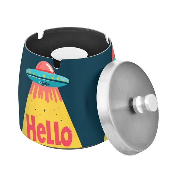 Yayeee Ashtray with Lid for Cigarette Smokeless Stainless Steel Home Ash Holder, Blue UFO