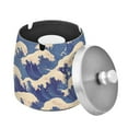 thumbnail image 1 of Yayeee Ashtray with Lid for Cigarette Smokeless Stainless Steel Home Ash Holder, Blue Wave Pattern, 1 of 7
