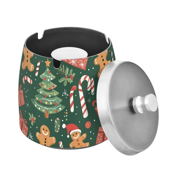 Yayeee Ashtray with Lid for Cigarette Smokeless Stainless Steel Home Ash Holder, Brown Christmas Gingerbread