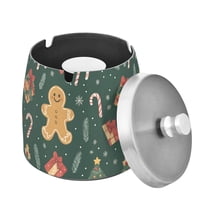 Yayeee Ashtray with Lid for Cigarette Smokeless Stainless Steel Home Ash Holder, Brown Christmas Gingerbread