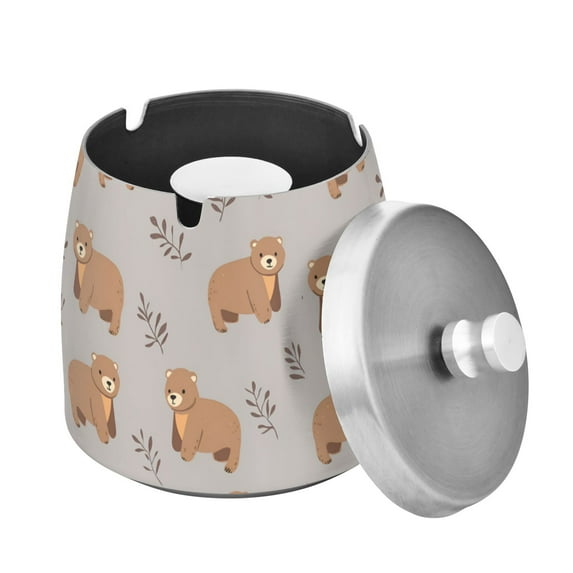 Yayeee Ashtray with Lid for Cigarette Smokeless Stainless Steel Home Ash Holder, Cartoon Bear