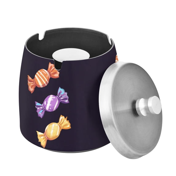Yayeee Ashtray with Lid for Cigarette Smokeless Stainless Steel Home Ash Holder, Cartoon Candy