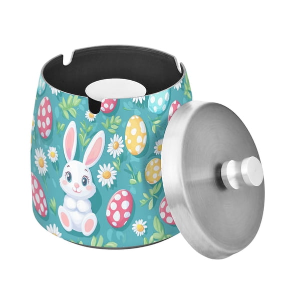 Yayeee Ashtray with Lid for Cigarette Smokeless Stainless Steel Home Ash Holder, Cartoon Easter Bunny