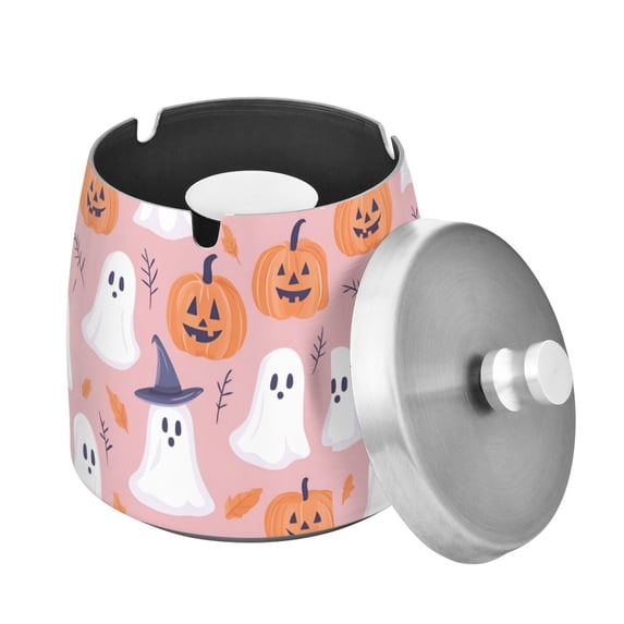 Yayeee Ashtray with Lid for Cigarette Smokeless Stainless Steel Home Ash Holder, Cartoon Halloween Ghosts