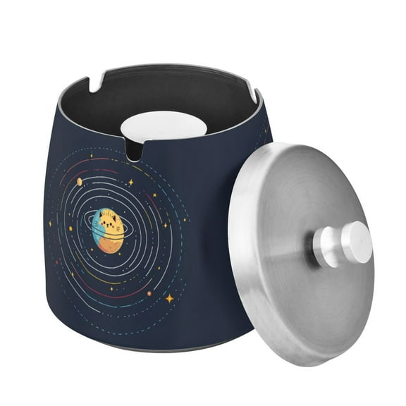 Yayeee Ashtray with Lid for Cigarette Smokeless Stainless Steel Home Ash Holder, Cat Planet