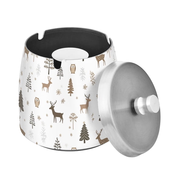 Yayeee Ashtray with Lid for Cigarette Smokeless Stainless Steel Home Ash Holder, Christmas Forest