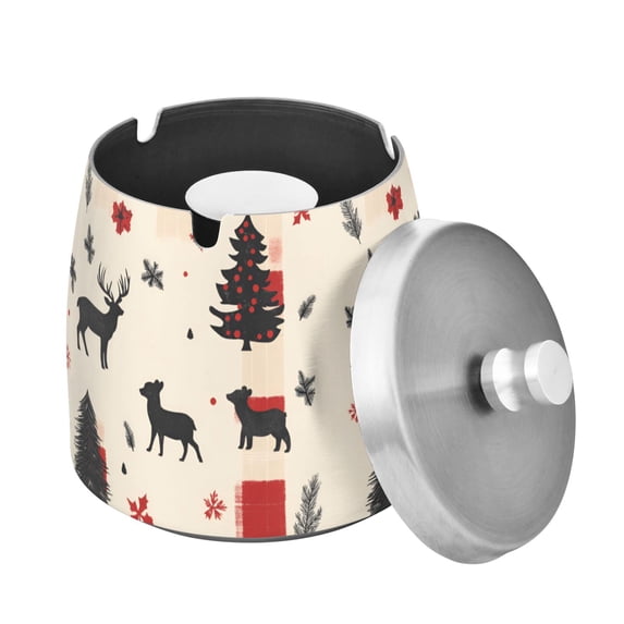 Yayeee Ashtray with Lid for Cigarette Smokeless Stainless Steel Home Ash Holder, Christmas Forest