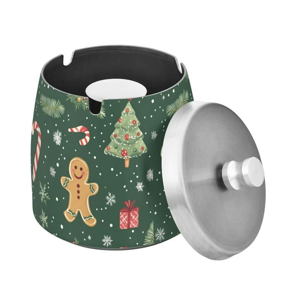 Yayeee Ashtray with Lid for Cigarette Smokeless Stainless Steel Home Ash Holder, Christmas Gingerbread