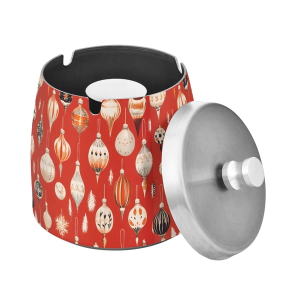 Yayeee Ashtray with Lid for Cigarette Smokeless Stainless Steel Home Ash Holder, Christmas Ornaments Pattern