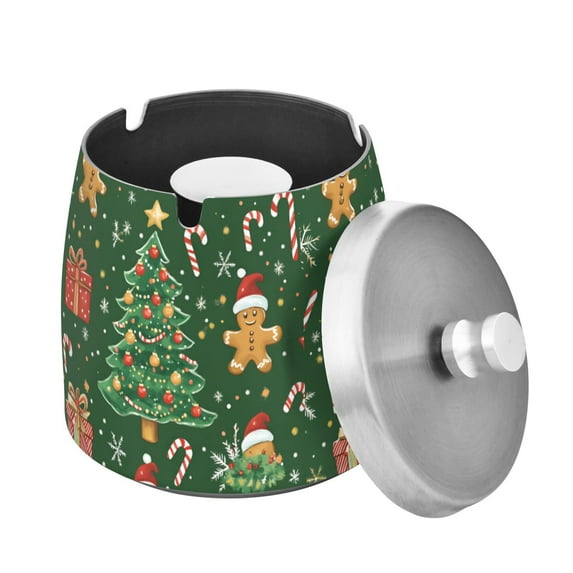 Yayeee Ashtray with Lid for Cigarette Smokeless Stainless Steel Home Ash Holder, Christmas Tree