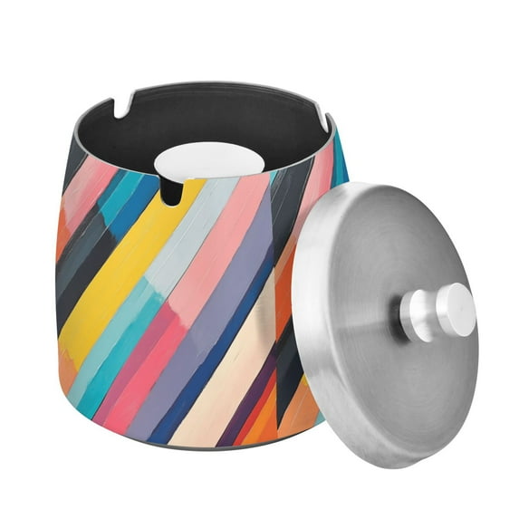 Yayeee Ashtray with Lid for Cigarette Smokeless Stainless Steel Home Ash Holder, Color Striped