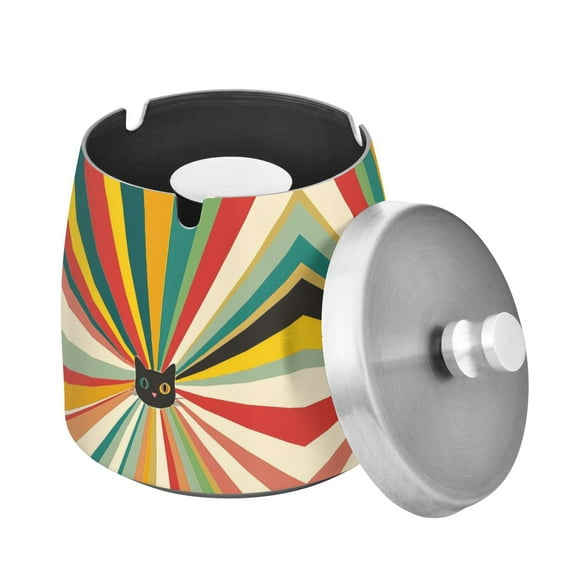 Yayeee Ashtray with Lid for Cigarette Smokeless Stainless Steel Home Ash Holder, Colorful Cat