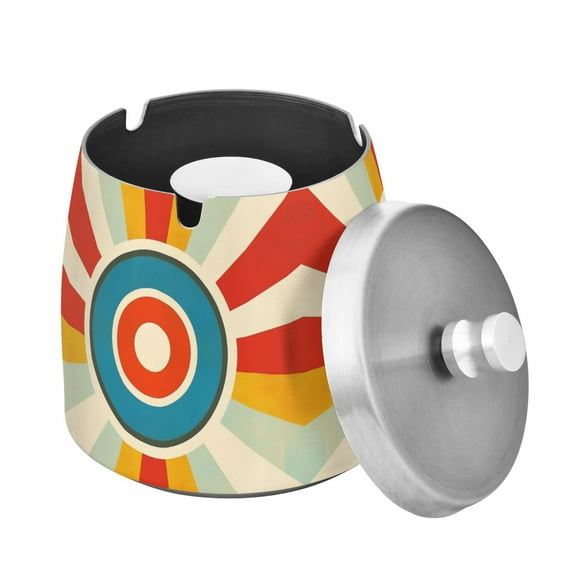 Yayeee Ashtray with Lid for Cigarette Smokeless Stainless Steel Home Ash Holder, Colorful Circles