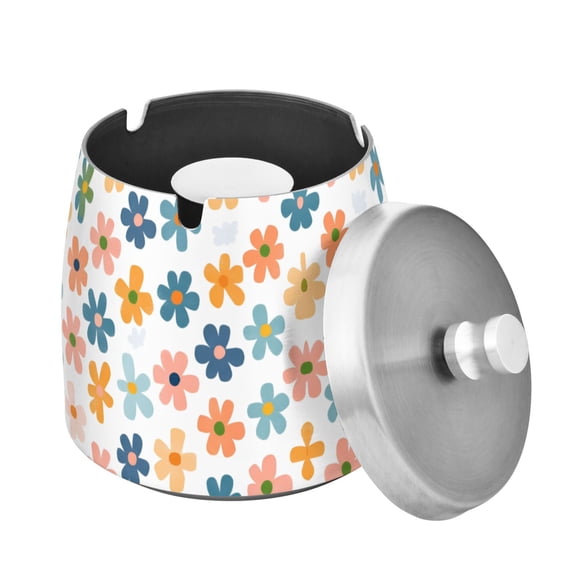 Yayeee Ashtray with Lid for Cigarette Smokeless Stainless Steel Home Ash Holder, Colorful Flowers