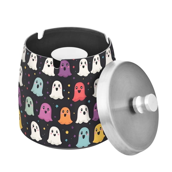 Yayeee Ashtray with Lid for Cigarette Smokeless Stainless Steel Home Ash Holder, Colorful Halloween Ghost