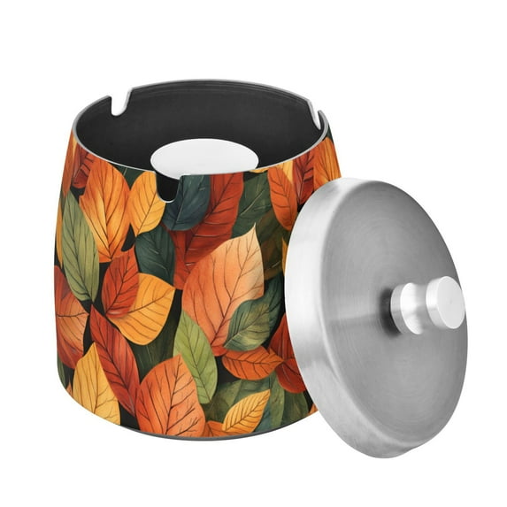 Yayeee Ashtray with Lid for Cigarette Smokeless Stainless Steel Home Ash Holder, Colorful Leaves