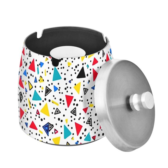 Yayeee Ashtray with Lid for Cigarette Smokeless Stainless Steel Home Ash Holder, Colorful Triangles