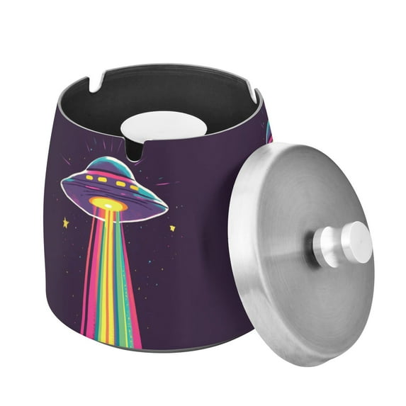 Yayeee Ashtray with Lid for Cigarette Smokeless Stainless Steel Home Ash Holder, Colorful UFO
