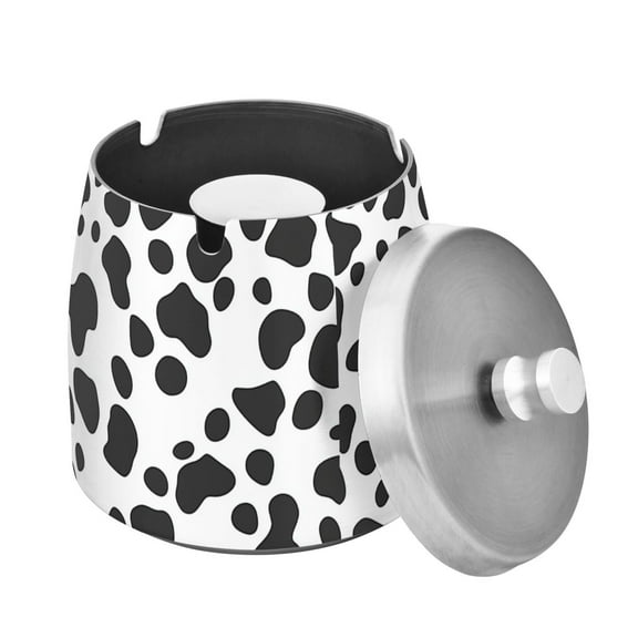 Yayeee Ashtray with Lid for Cigarette Smokeless Stainless Steel Home Ash Holder, Cow Spots