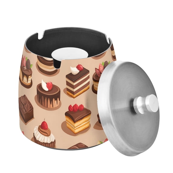 Yayeee Ashtray with Lid for Cigarette Smokeless Stainless Steel Home Ash Holder, Creamy Cake
