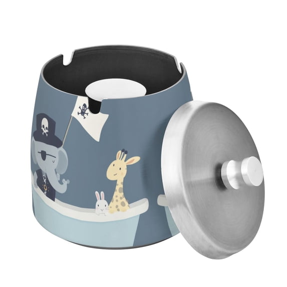 Yayeee Ashtray with Lid for Cigarette Smokeless Stainless Steel Home Ash Holder, Cute Animals