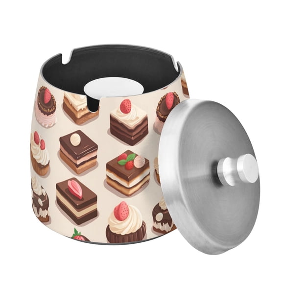 Yayeee Ashtray with Lid for Cigarette Smokeless Stainless Steel Home Ash Holder, Cute Chocolate Cakes