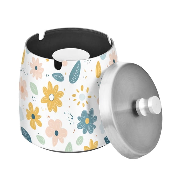 Yayeee Ashtray with Lid for Cigarette Smokeless Stainless Steel Home Ash Holder, Cute Floral