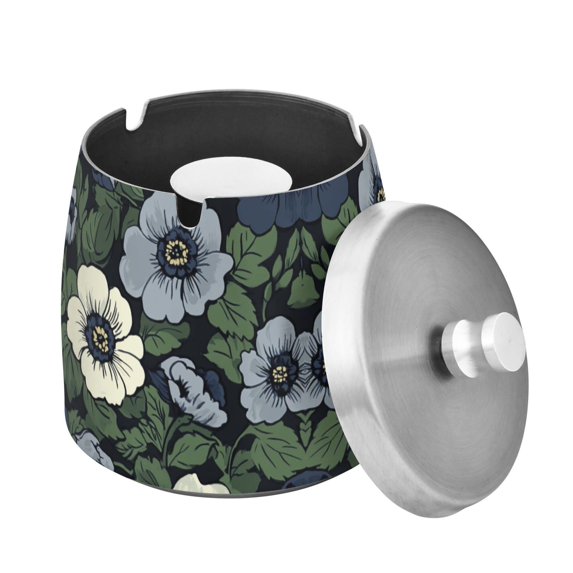 Yayeee Ashtray with Lid for Cigarette Smokeless Stainless Steel Home Ash Holder, Dark Floral