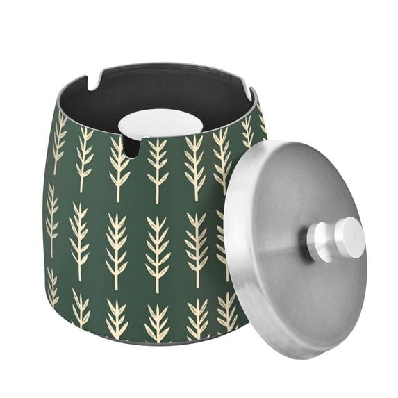 Yayeee Ashtray with Lid for Cigarette Smokeless Stainless Steel Home Ash Holder, Dark Green Leaves