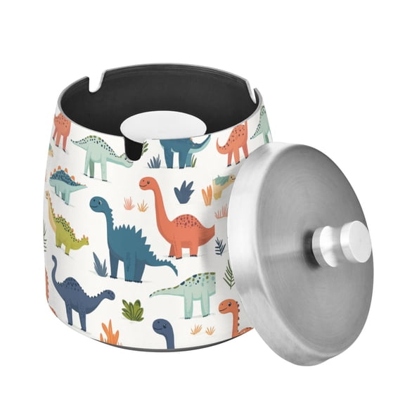 Yayeee Ashtray with Lid for Cigarette Smokeless Stainless Steel Home Ash Holder, Dinosaur Pattern