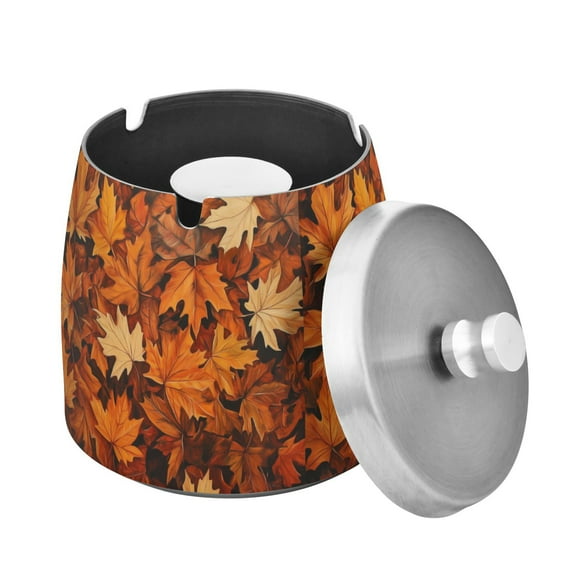 Yayeee Ashtray with Lid for Cigarette Smokeless Stainless Steel Home Ash Holder, Fall Pattern