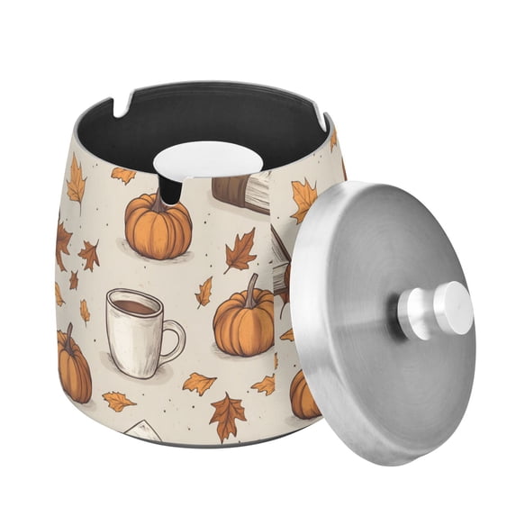 Yayeee Ashtray with Lid for Cigarette Smokeless Stainless Steel Home Ash Holder, Fall Pumpkin Pattern