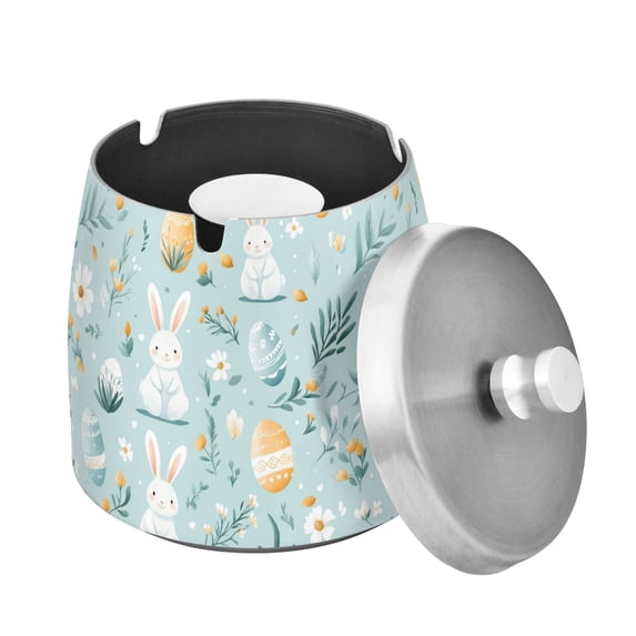 Yayeee Ashtray with Lid for Cigarette Smokeless Stainless Steel Home Ash Holder, Floral Easter
