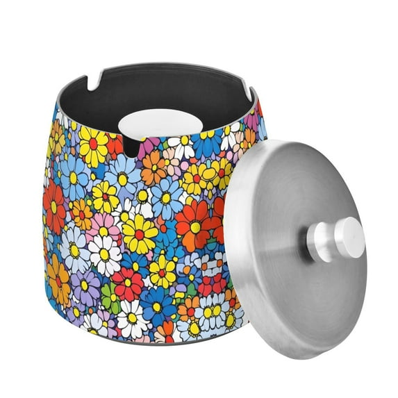 Yayeee Ashtray with Lid for Cigarette Smokeless Stainless Steel Home Ash Holder, Floral Fiesta