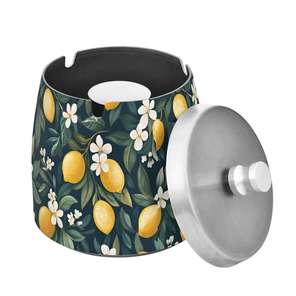 Yayeee Ashtray with Lid for Cigarette Smokeless Stainless Steel Home Ash Holder, Floral Lemons