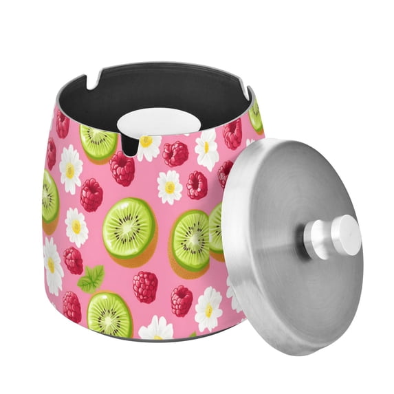 Yayeee Ashtray with Lid for Cigarette Smokeless Stainless Steel Home Ash Holder, Floral Raspberries