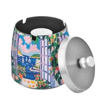 Yayeee Ashtray with Lid for Cigarette Smokeless Stainless Steel Home Ash Holder, Floral Window