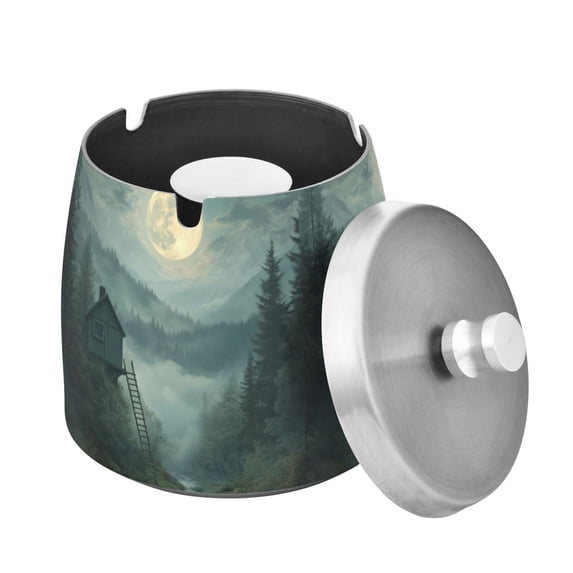 Yayeee Ashtray with Lid for Cigarette Smokeless Stainless Steel Home Ash Holder, Forest House