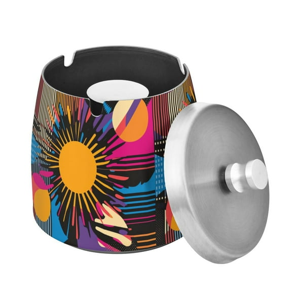 Yayeee Ashtray with Lid for Cigarette Smokeless Stainless Steel Home Ash Holder, Futuristic Circles