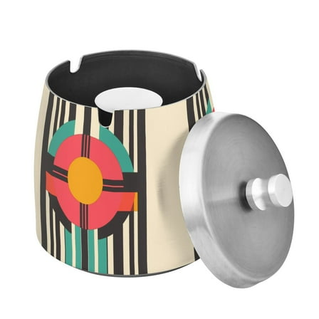 Yayeee Ashtray with Lid for Cigarette Smokeless Stainless Steel Home Ash Holder, Geometric Circle