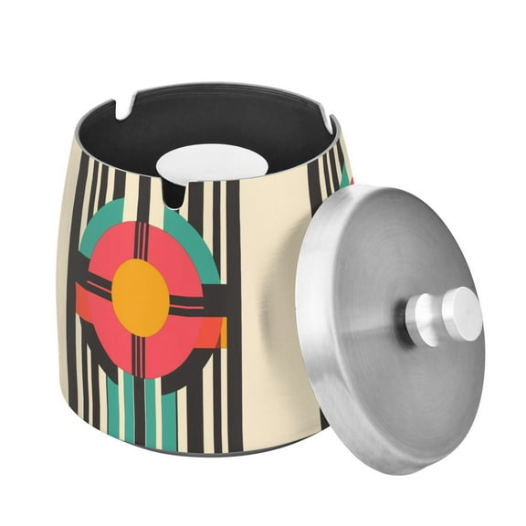 Yayeee Ashtray with Lid for Cigarette Smokeless Stainless Steel Home Ash Holder, Geometric Circle