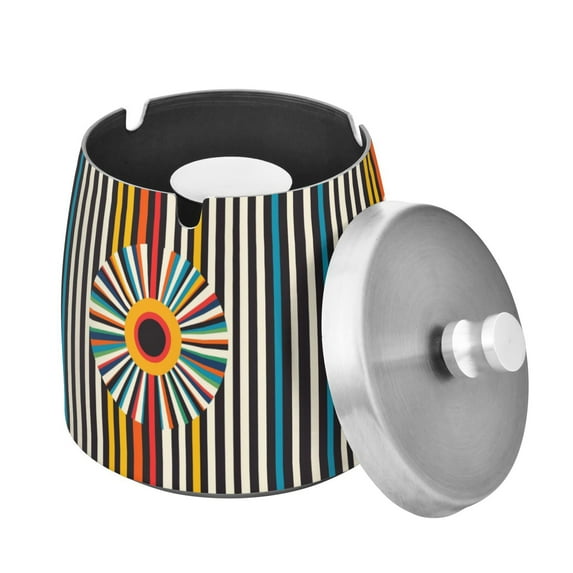 Yayeee Ashtray with Lid for Cigarette Smokeless Stainless Steel Home Ash Holder, Geometric Stripes