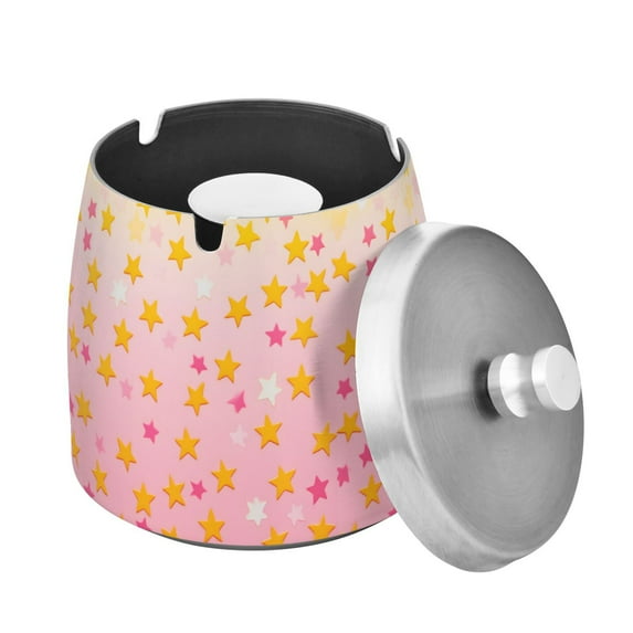 Yayeee Ashtray with Lid for Cigarette Smokeless Stainless Steel Home Ash Holder, Gradient Pink Stars