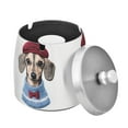 thumbnail image 1 of Yayeee Ashtray with Lid for Cigarette Smokeless Stainless Steel Home Ash Holder, Gray Cute Dog Artist, 1 of 7