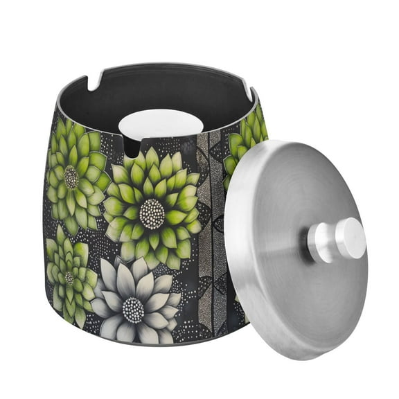 Yayeee Ashtray with Lid for Cigarette Smokeless Stainless Steel Home Ash Holder, Gray Floral