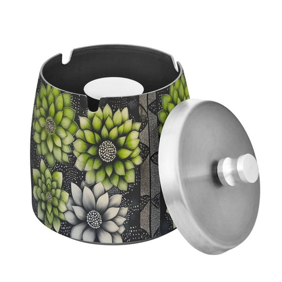Yayeee Ashtray with Lid for Cigarette Smokeless Stainless Steel Home Ash Holder, Gray Floral