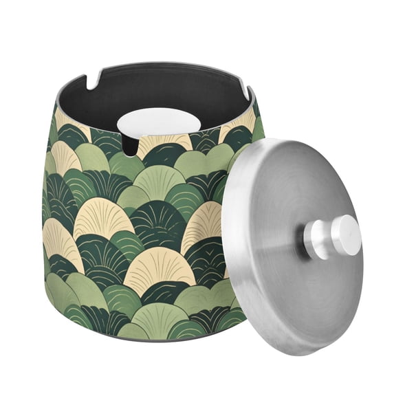Yayeee Ashtray with Lid for Cigarette Smokeless Stainless Steel Home Ash Holder, Green Abstract Shapes