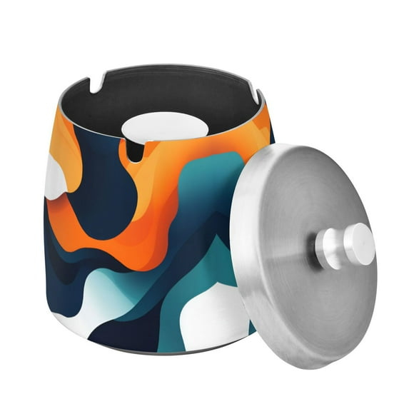 Yayeee Ashtray with Lid for Cigarette Smokeless Stainless Steel Home Ash Holder, Green Abstract Wavy